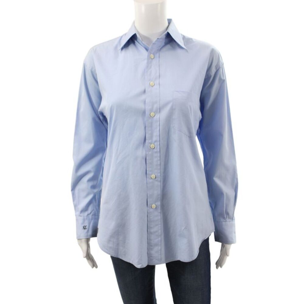 Ralph Ralph Lauren Womens Blue Collared Button-Up Cotton Long Sleeve Size 2